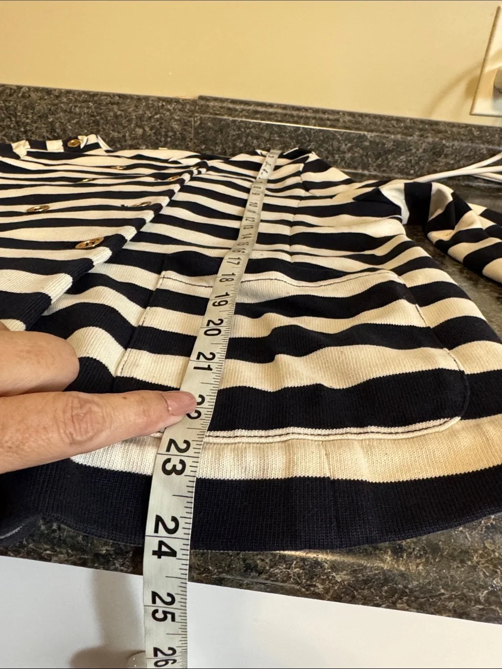 J.Crew Navy White Stripe Gold Button Cardigan Sweater XL